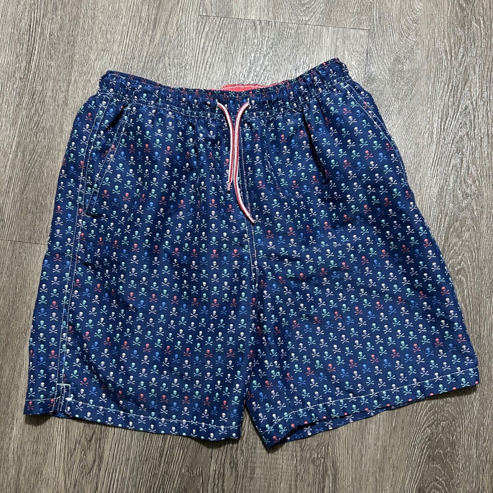 Peter Millar Swim Trunks XL 13-14 Navy Blue Skull Crossbones Seaside Collection